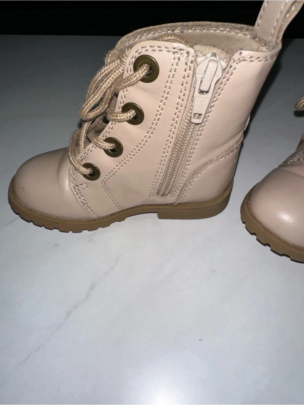 Kids Neutral Beige Lace-Up Ankle Boots - Unbranded
